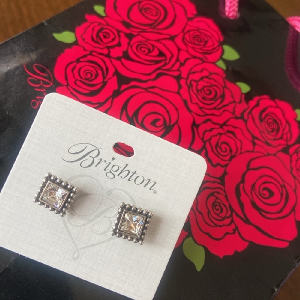 Brighton Silver Sparkle Square Earrings. New with tags, and gift bag. - Picture 1 of 8